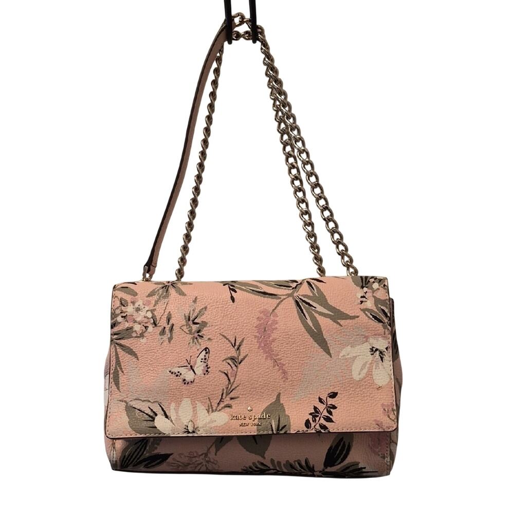 Kate Spade Briar Lane Botantical Pink Floral Crossbody Bag With Adjust Metal Str